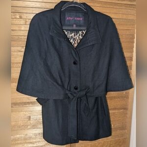 Betsy Johnson Black Cape Coat with Belt